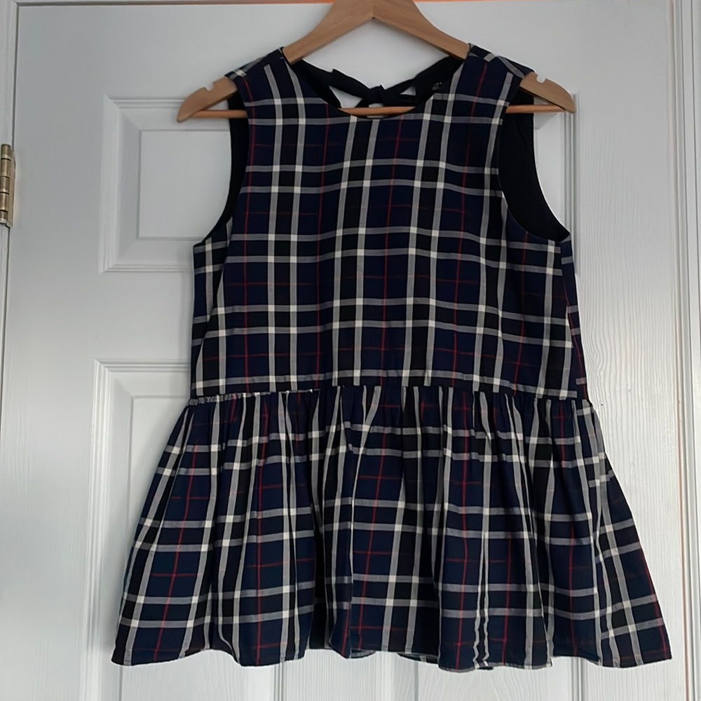 Zara Trafaluc Collection size M navy blue red plaid bow tie on back